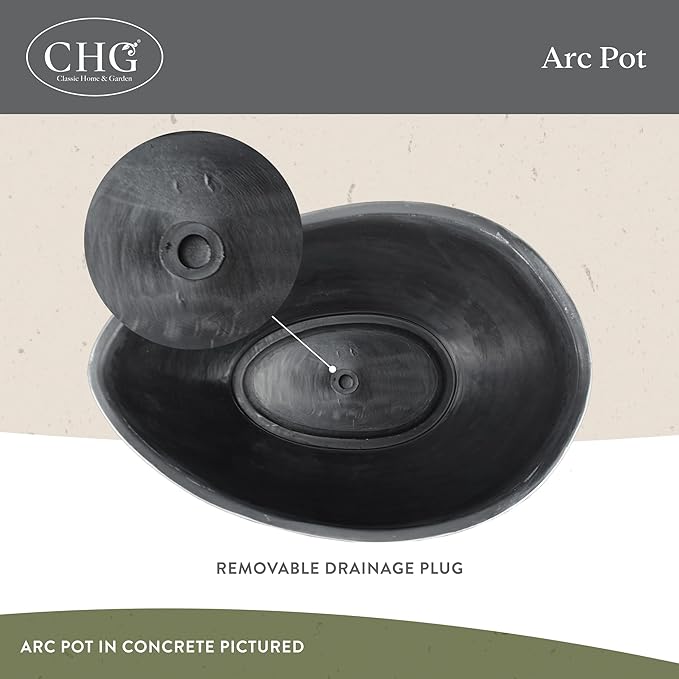 Classic Home and Garden Arc Unique Planter Bowl w/Drain Plug - UV Resistant Shallow Planter - Modern Plant Pot for Herbs (12” Georgia Clay)
