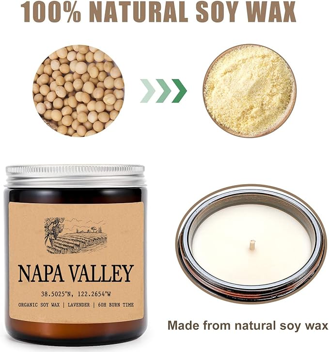 Napa Valley California Scented Candle - Organic Soy Wax - Gift for Her - Gift for Him - New Home Gifts - Birthday Gift for Friend - National Park Gifts - State Candles
