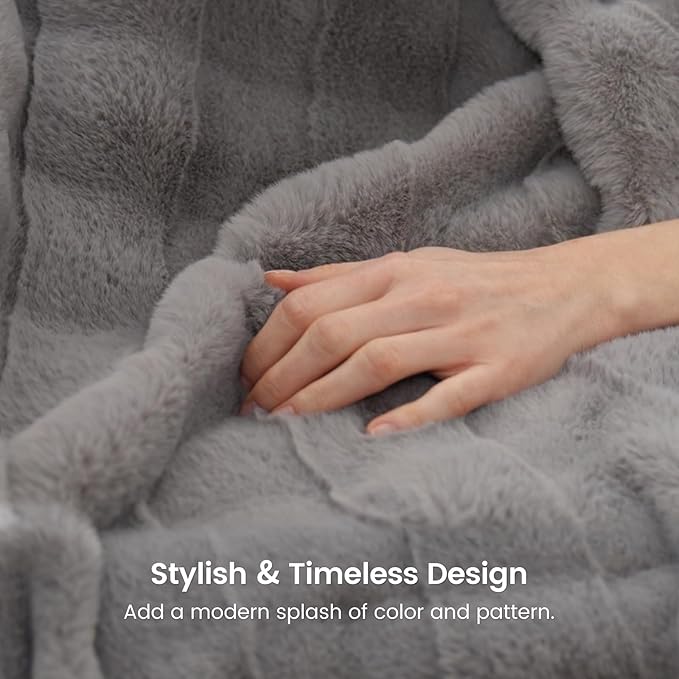 Cozy Bliss Fluffy Queen Size Throw Blankets for Bed,Lightweight Cozy Soft Grey Faux Fur Throw Blankets for Sofa Bedroom Living Room,90x90 Inches