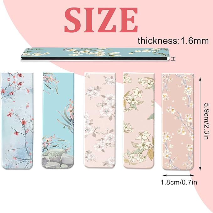 15 Pieces Bookmarks, Magnetic Bookmarks for Women, Page Markers for Students Teachers Reading (Floral Style)