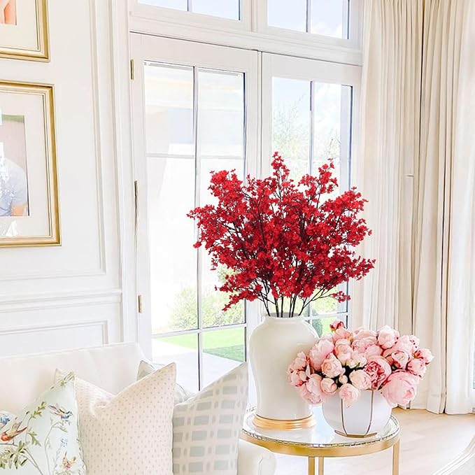 AILANDA 6 Bundles Babys Breath Artificial Flowers Red, 39.4'' Long Stems Faux Flowers Real Touch Silk Flowers Arrangement for Floor Vase Home Wedding Kitchen Dinning Table Christmas Centerpieces Decor