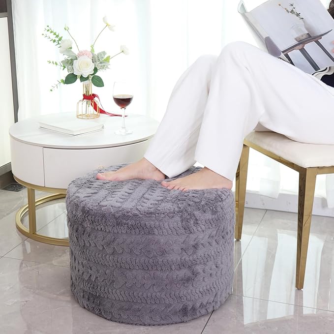 Asuprui Round Footstool Ottoman, 20x14 Inches Multi-Functional Modern Foot Stool,Floor Poufs, Sofa Footrest Extra Seating for Living Room, Entryway, Hallways and Bedrooms (Gray)