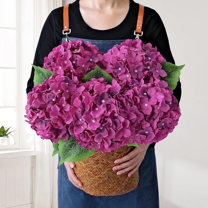 Dark Purple Flowers for Decoration,5Pcs 20Inch Large Lifelike Silk Flowers for Indoor Bouquet Table Centerpieces Floral Arrangements Home Wedding Home