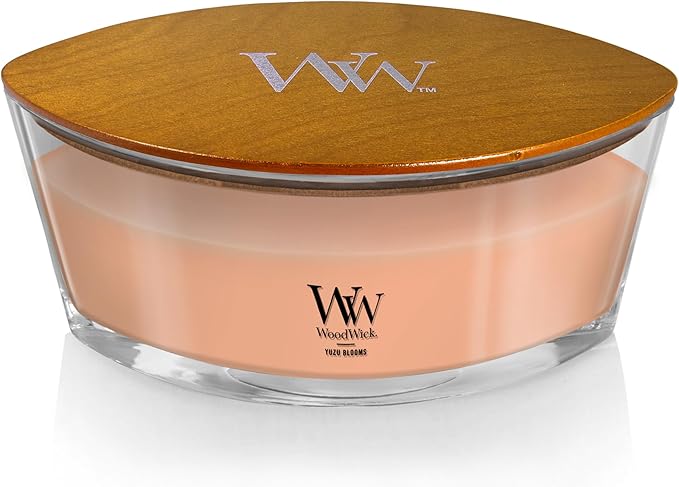 WoodWick Yuzu Blooms Scented Ellipse Candle, Crackles as it burns, Up to 50 hrs burn time, Perfect for gifting or home décor, 21oz