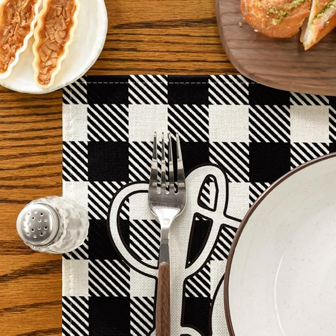Artoid Mode Love Family Together Home Buffalo Plaid Placemats for Dining Table, 12 x 18 Inch Holiday Vintage Thanksgiving Washable Table Mat Set of 4