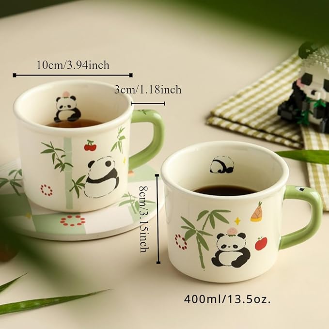 Ceramic Coffee Mug Coffee Cup Tea Cup with Handle 400ML/13.5OZ, Adorable Cartoon Panda Design, Novelty Gift (Panda with Apple)