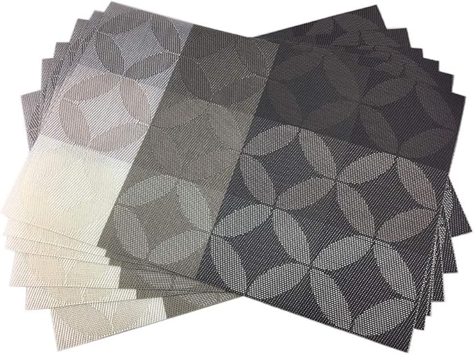 Set of 6 Heat-Resistant, Stain Resistant, Anti-Skid, Washable Non-Slip PVC Woven Vinyl Kitchen Table Mats - 30x45 cm (Black)