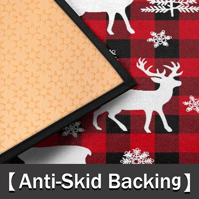 Christmas Half Round Doormat Rug Winter Outdoor Doormat Kitchen Mat for Living Room Fireplace Bedroom Farmhouse Half Moon Christmas Rugs Gifts Animal-Deer