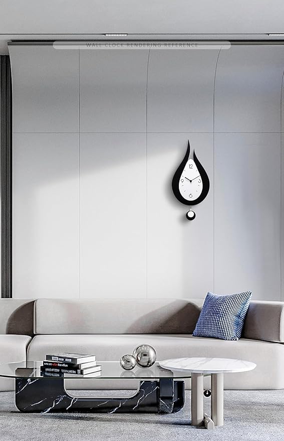 Water Drop Clock Modern Wall Clock Black Wall Clock White Teardrop Design Clock(Water Drop-2)