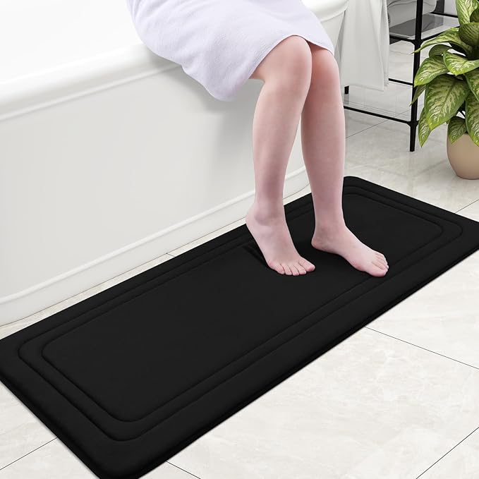 Grandaily Memory Foam Bath Mat Rug 47x20, Ultra Soft, Non-Slip and Absorbent Bathroom Rugs, Machine Wash Dry, Comfortable Bath Carpet for Bathroom Floor, Tub and Shower, Black