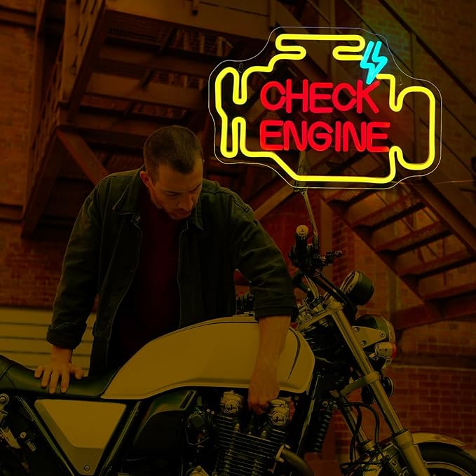 Check Engine Neon Sign Led Neon Signs for Wall Decor Yellow Light Up Sign Preppy Girls Room Decor USB Powered