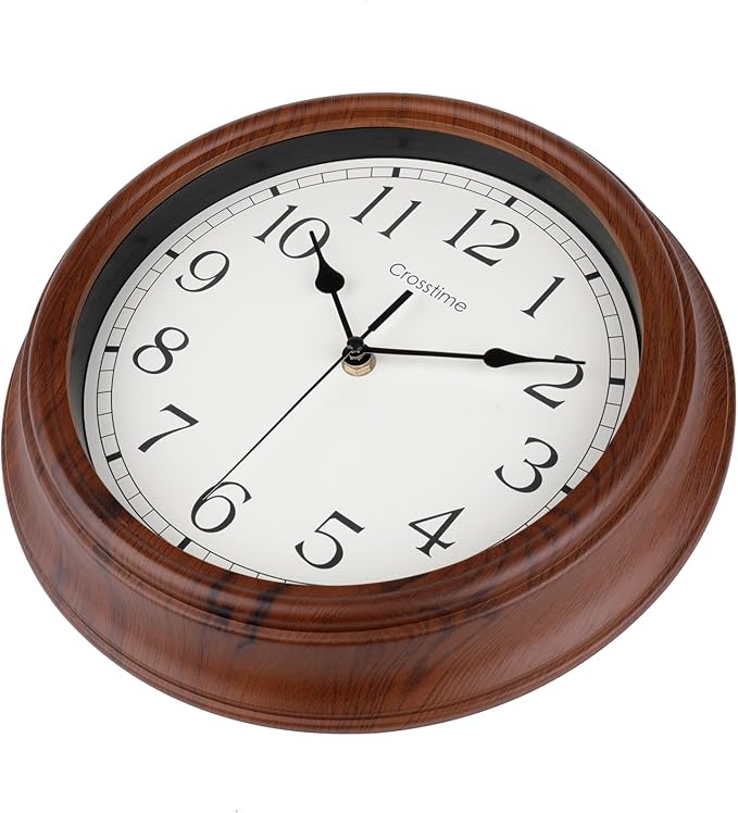 Wall Clock, Wood Grain Silent Non-Ticking Classic Retro, Battery Operated Wall Clocks for Living Room Kitchen Bathroom Home Decor- 12 Inch,Brown,Waterproof