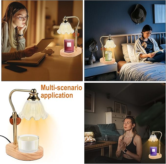 Women's Gift: Height-Adjustable Flower Candle Warmer Lamp w/Timer & Dimmer for Jar Candles | 2 Bulbs | Ideal for Home Decor & Birthday Gifts (Flower)