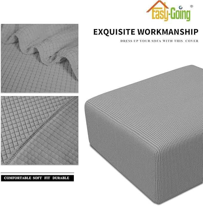 Easy-Going Stretch Square Ottoman Cover Folding Storage Stool Furniture Protector Soft slipcover with Elastic Bottom (30x30x15inch, Light Grey)