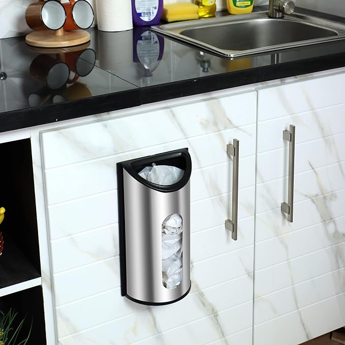 Utopia Kitchen Grocery Plastic Bag Holder and Dispenser Medium, Easy Wall Mount Bag Saver, Stainless Steel, Silver