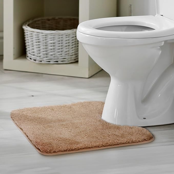 TECHMILLY U Shaped Super Soft Shaggy Bathroom Rugs, Absorbent Thick Non Slip Microfiber Toilet Rugs, Quick Dry Machine Washable Bath Mat for Bathroom Floor, Bathtub and Shower 24"x20"