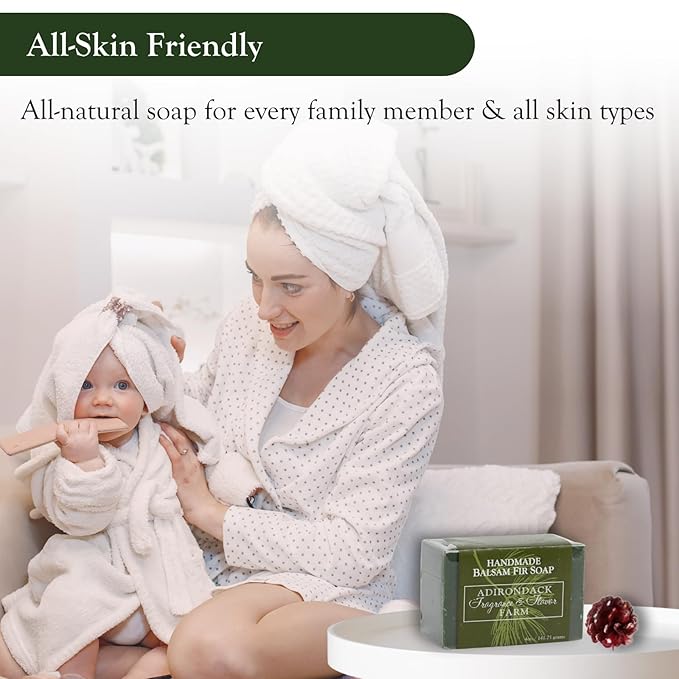 Adirondack Fragrance & Flavor Farm ADK Natural Balsam Soap Bar 4 oz., Handmade Vegan Olive Oil Body Soap for Dry and Sensitive Skin, Moisturising for Men, Women & Babies