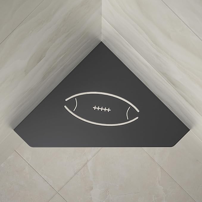 Corner Bathroom Shelf 10", 304 Stainless Steel Pentagonal Heavy Duty Floating Shelf with Football Hollows for Tiled Wall (Black)