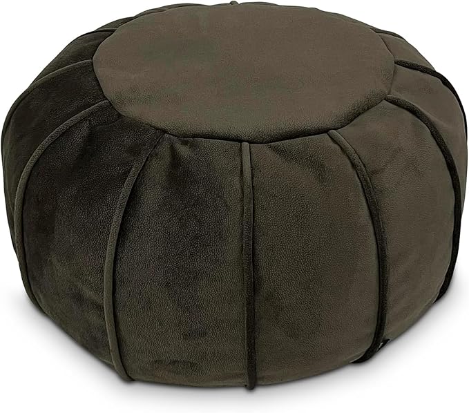 Louis Donné Unstuffed Ottoman Pouf Cover, Eco-Friendly Fabric Pouf Ottoman Bean Bag with Storage Solution for Bedroom, Round Foot Stools for Seating Poufs for Living Room Camper(Olive Green)