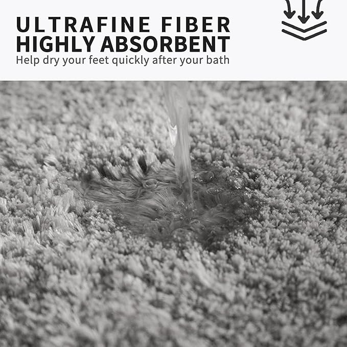 FIFU Bathroom Runner Rug 24" W x 60" L, Bath Mats for Bathroom, Bedroom & Kitchen, Non-Slip Rubber Latex Backing, Comfort & Soft Shower Bathmat & Carpet for Sink, Home & Hallways, Silver Gray