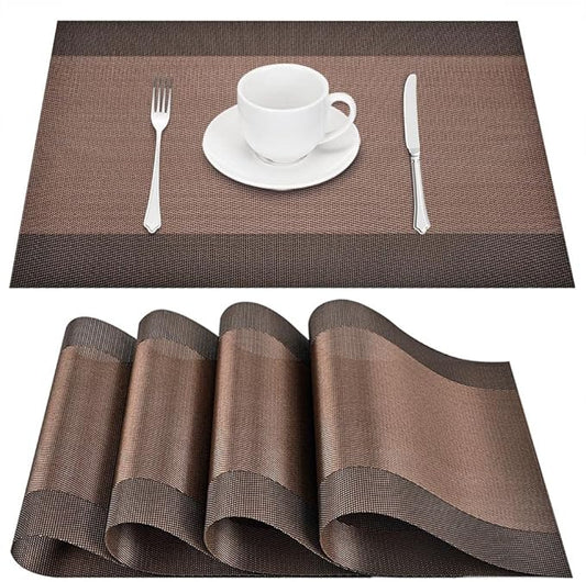 GIVERARE Placemats Set of 4, Heat-Resistant Woven Vinyl Placemat, Non-Slip Washable PVC Table Mat, Easy to Clean Premium Plastic Mats for Dining, Kitchen Table (Dark Brown)
