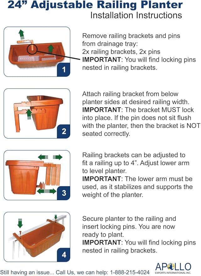 Apollo Exports International AP-30310 24" Adjustable Railing Planter, Ratan Look, Green