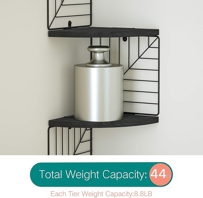 Love-KANKEI Corner Shelf Wall Mount of 5 Tier Rustic Wood Floating Shelves Wall Shelves for Bedroom Living Room Bathroom Kitchen Office and More Black