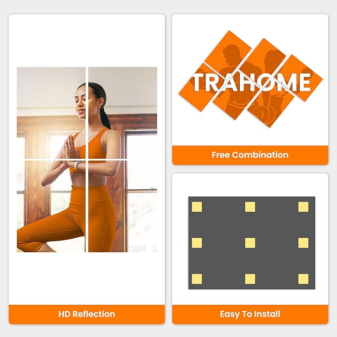 Wall Mirror Tiles, 16"x12"x4PCS Full Length Home Gym Mirror for Garage, Bedroom, Living Room, Over The Door