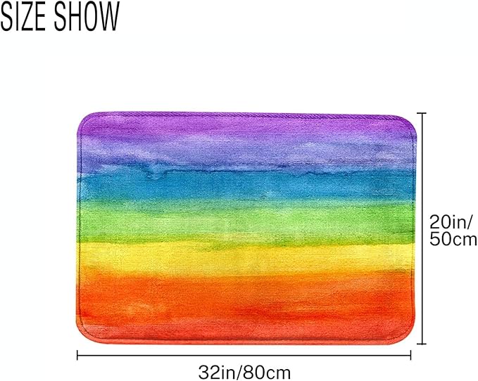 Britimes Bath Mat for Bathroom, Colorful Stripe Rainbow Washable Cover Floor Rug Carpets Floor Mat Bathroom Decorations 20x32 Inches for Kitchen Bedroom Indoor