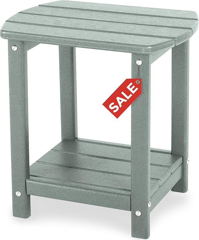Adirondack Square Outdoor Side Table,2-Tier Storage Patio Side Table, HDPE End Tables for Backyard Pool Porch Garden Lawn LightGrey