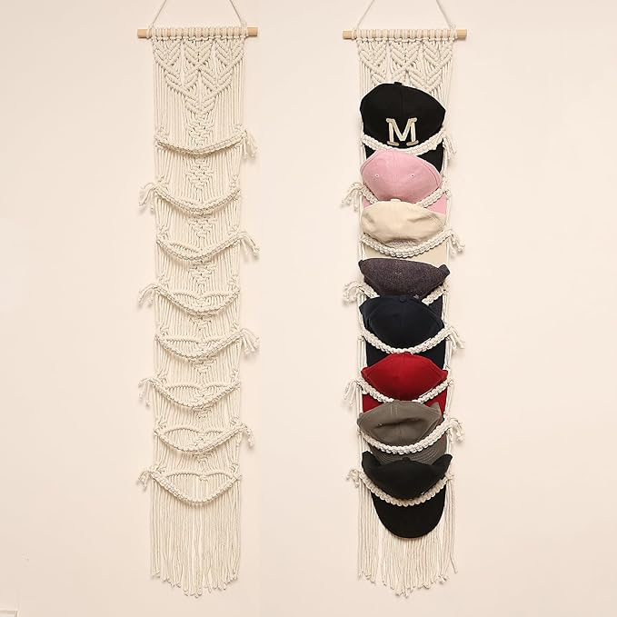 Baseball Cap Storage Over Door-1 Pack-Boho Macrame Cap Holder Wall Hat Organizer for Baseball Cap Holder, Hat Rack for Wall Hanging Hat Holder for Bohemian Bedroom Decor