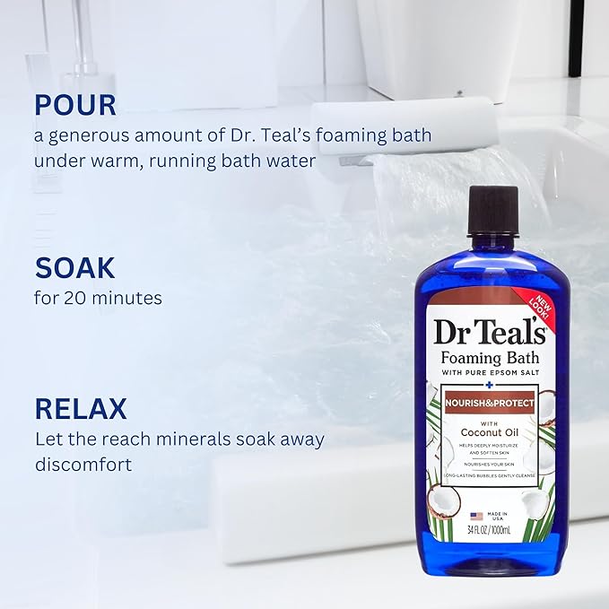 Coconut Oil Foaming Bath 34oz (2 Bottles) with Variety Junction Premium Sponge - Ultra-Moisturizing, Relaxing & Nourishing, Bubble Bath, Soaking Bath