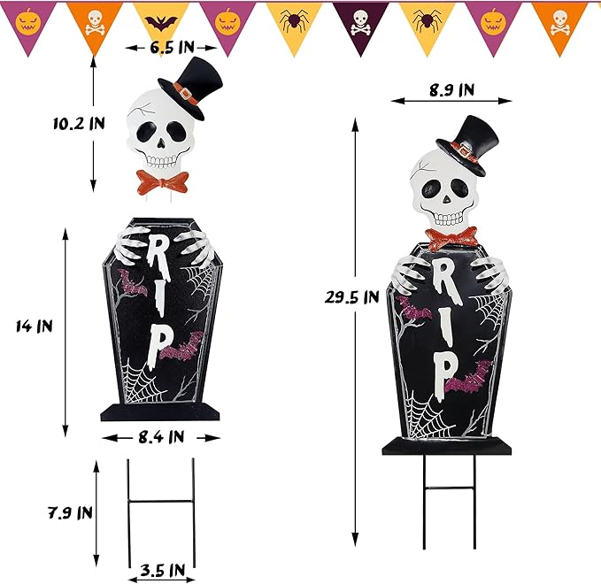 Joliyoou Halloween Yard Stake, 26.4" Solar Lighted Metal Tombstone with Glow in The Dark Ghosts, 18 LED Purple Lights Spooky Yard Sign for Outdoor Front Door Yard Lawn Garden Decorations