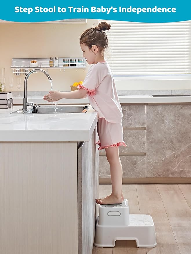 HEETA Step Stool for Kids and Toddler, Anti-Slip Sturdy Step Stool for Toilet Potty Training Stool, 2 in 1 Step Stool to Reach Kitchen Counter or Sink, with 2 Separate Small Stool