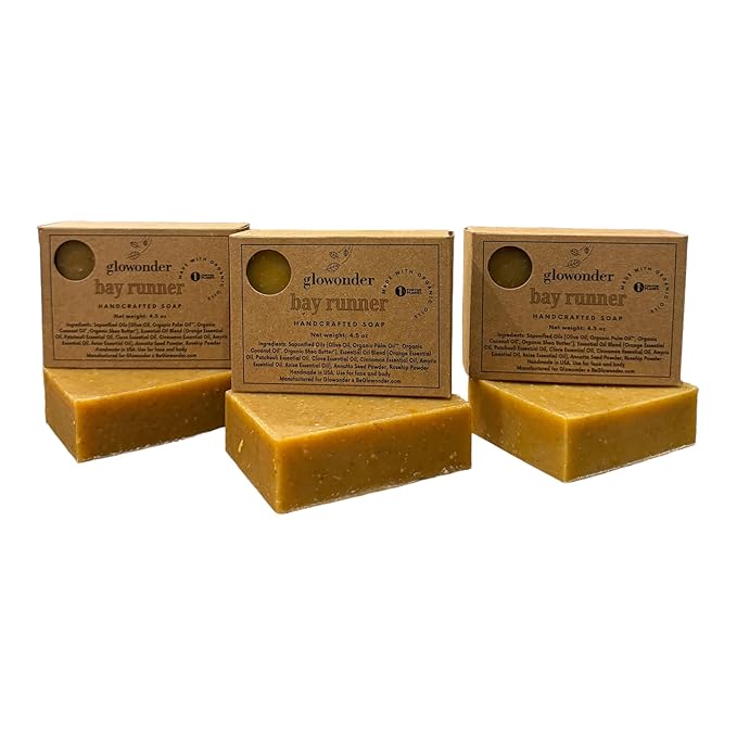 3 Pack Bay Runner Handmade Organic Bar Soap for Face and Body - Moisturizing, All-Natural, Cruelty-Free - Botanical Ingredients - Shower, Bath, Hand Soaps, Gifts - 13.5 oz