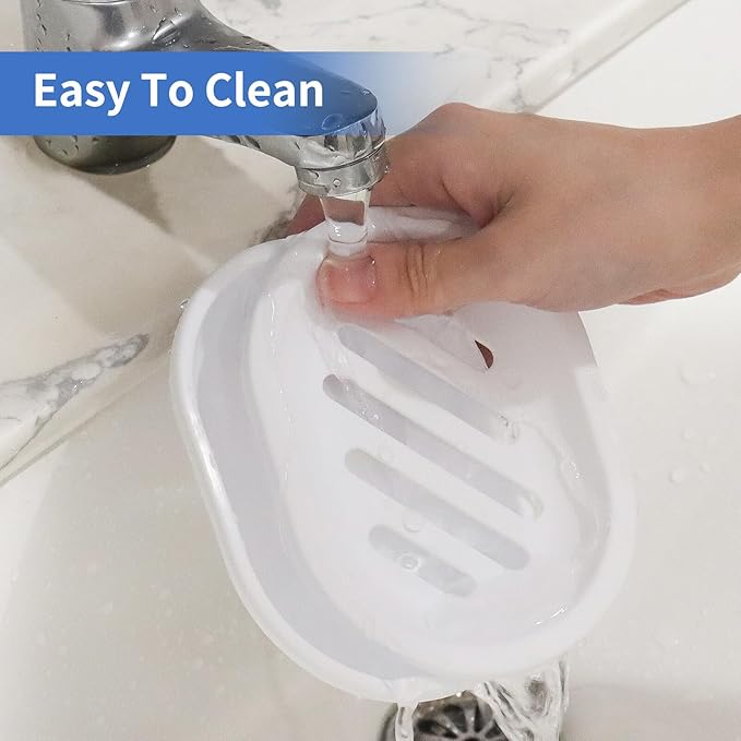 Topsky Soap Dish for Shower, 2pcs Soap Dishes Soap Savers for Bar Soap, Soap Bar Holder Shower with Drip Tray, Plastic Soap Holders with Drain for Kitchen Sink, Easy to Clean, Dry,White