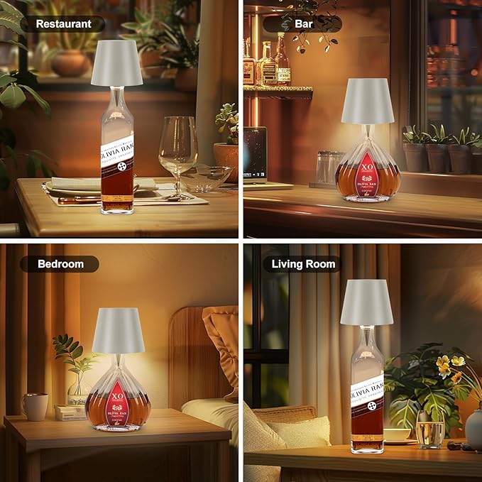 Wireless Bottle Lamp, 2025 New 3 Color Rechargeable Wine Bottle Lights for Bars Restaurants (Gray, 1PC)