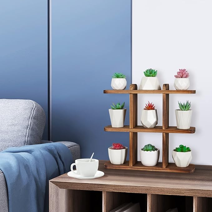 Ufine Wood Succulents Plant Stand Windowsill Plant Display Shelf Small Wooden Plant Stand for Desktop Carbonized Color