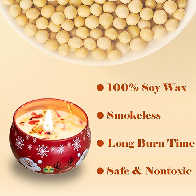 Christmas Candles, Valentine's Day Gift, 4 Pack Scented Candles Gifts Set, Relaxation Gifts for Women, Soy Candle with Dried Flower for Stress Relief, Meditation, Bath, Yoga (2.2OZ)