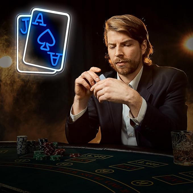 Playing Cards Neon Signs for Wall Decor, Poker Adjustable Led Neon Light, Blue White Usb Light Sign for Bedroom Casino Bar Hotel Play Room Birthday Party Decor