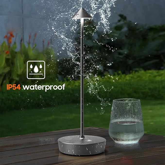 Set of 2 Rechargeable Cordless Table Lamp,6000mAh LED Battery Operated Desk Lamp Touch 3 Color Dimming Portable Outdoor Waterproof Table Light for Patio/Restaurant/Dining/Home (Grey)