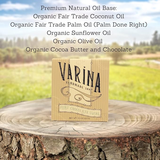 Varina Organic Mint Chocolate Swirl Bar Soap - Gentle Cleansing for Sensitive Skin, Herbal and Mint - 3 Pack - Experience Healthy and Glowing Skin