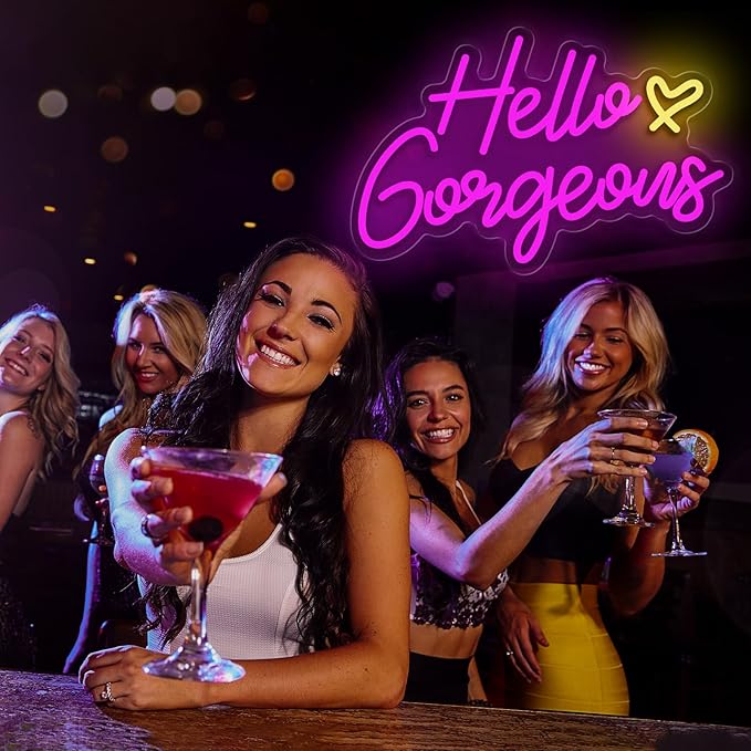 Hello Gorgeous Neon Sign, Hello Led Neon Sign for Home Wedding Birthday, Hello Beautiful LED Neon Lights Party Decorations(Adjustable Brightness)