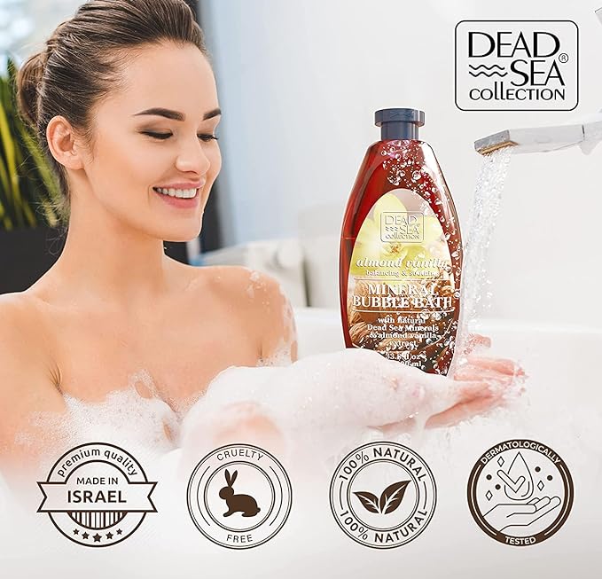 Dead Sea Collection Bubble Bath with Almond Vanilla for Women and Men - Sweet Almond Oil and Dead Sea Salt - Nourishing and Moisturizing Skin - Pack of 2 (67.6 fl.oz)