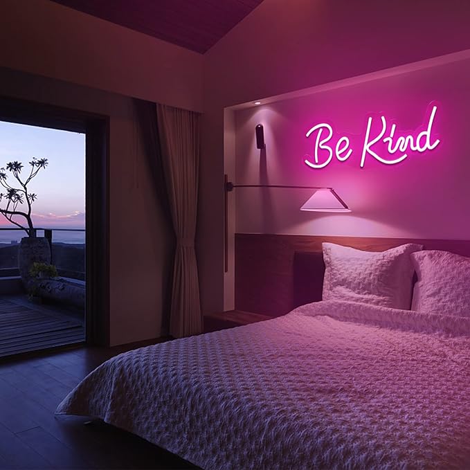 JFLLamp Be Kind Neon Signs for Wall Decor Neon Lights for Bedroom Led Signs Suitable for Living Room Man Cave Beer Bar Game room Hotel Birthday Party Restaurant Wedding Christmas17.5 * 7 Inch(Pink)