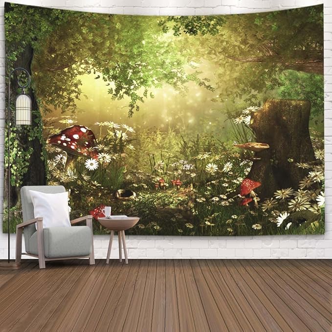 EMMTEEY Enchanted Forest Tapestry Beautiful Charming Fairy Tale Woodland Wall Tapestry for Living Room 92.5X70.9 Tapestry