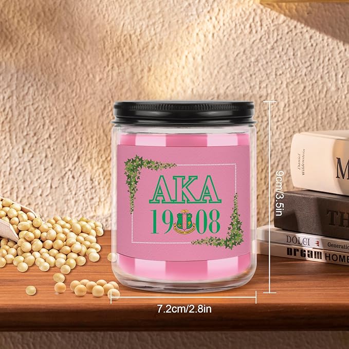 AKA Sorority Gifts,Pink and Green 7oz Scented Candle Sorority Paraphernalia Gifts for Sister Friend,Sorority Scented Home Decor Gift (aka-Leaf)
