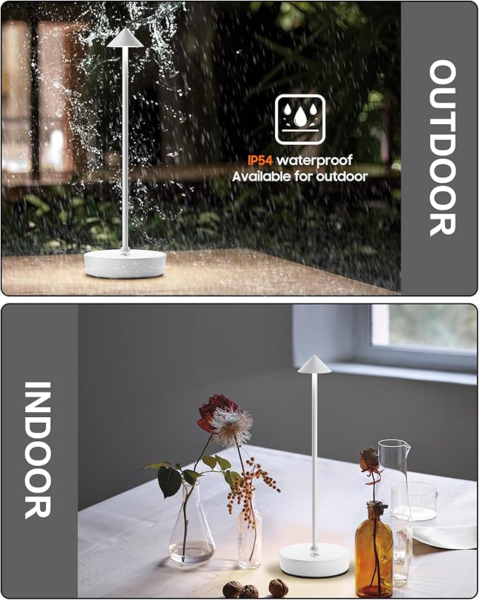 Cordless Table Lamps Rechargeable, 6000mAh Battery Operated LED Desk Lamp Outdoor Waterproof Portable Touch Dimmable Table Night Light for Patio Restaurant Dining Home Set of 2 White