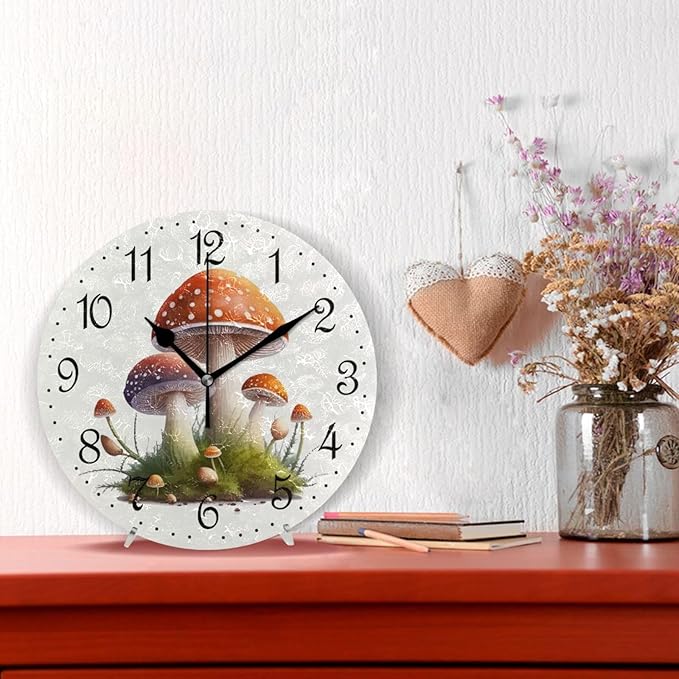 ALAZA Wall Clock Cartoon Mushrooms Silent Non-Ticking Decorative Wall Clocks Battery Operated 10 Inch for Home Living Room Kitchen Bathroom Bedroom