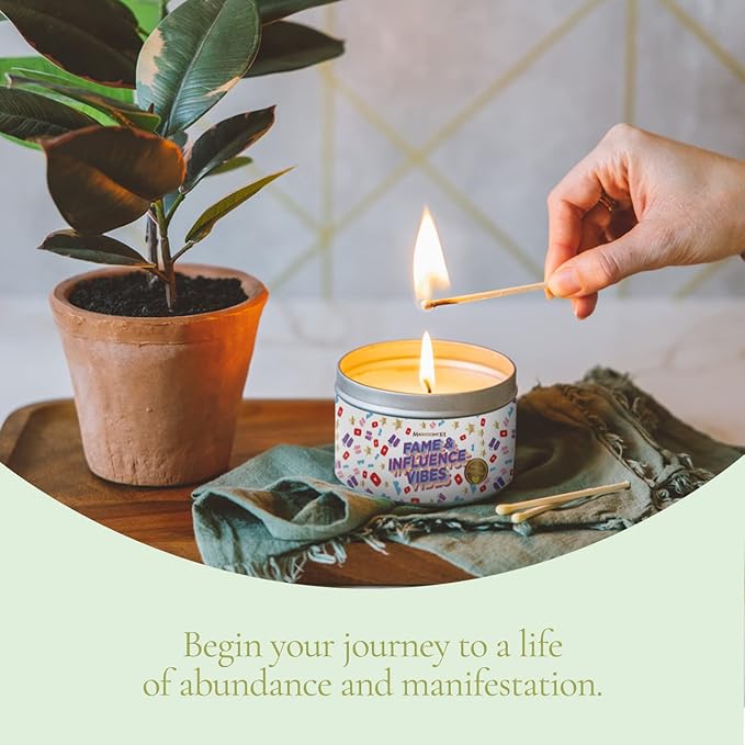 Magnificent 101 Fame & Influence Vibes 6-oz. Candle in Tin Holder; 100% Natural Soy Wax with Ginger, Clove & Frangipani Essential Oils for Aromatherapy, Energy Cleansing & Meditation; Great Gift